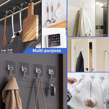 20 PCS Heavy Duty Adhesive Hooks, 33 lb Load - Bearing, Waterproof & Reusable, Ideal for Kitchen, Bathroom, Office & Home Organization - color: Transparent 20PCS