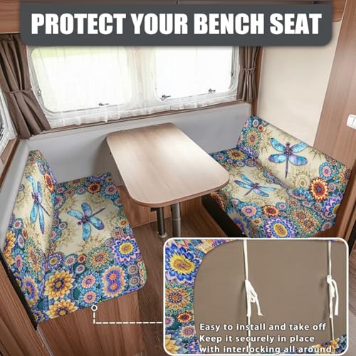 Boho Mandala Dragonfly Pattern RV Dinette Cushion Covers Stretch Sofa Seat Slipcovers Replacement Camper Cushions Cover for RV Camper 2Pcs Backrest & Bench Cover, 2 Sets - color: Boho Mandala Dragonfly