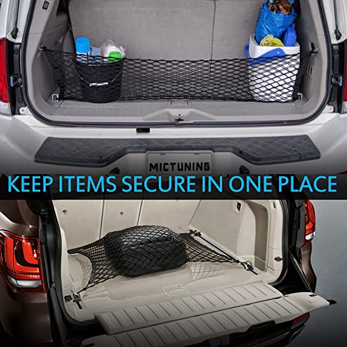 MICTUNING 2-Layer Heavy Duty SUV Truck Cargo Net, 44 x 15 Inch Universal Bed Net with Hooks, Adjustable Highly Elastic Storage Organizer Mesh Net Compatible for Pickup Truck SUV - size: 44 x 15 inches