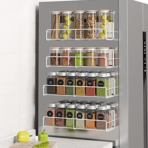Mystozer 4 Pack Magnetic Spice Rack Organizer, Space Saver for Refrigerator and Microwave Oven, Metal Fridge Shelf Seasoning Rack Magnetic Fridge Organizer Magnet Shelf(White) - color: White, size: 4 Pack - Standard