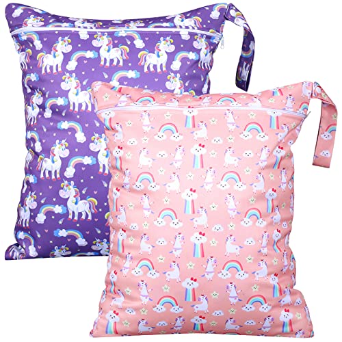 Shappy 2 Pack Large Travel Laundry Bags, Large Wet Dry Waterproof Dirty Clothes Bag for Suitcase, Swimsuit Beach Gym College Dorm Wet Bag(Unicorn) - style: Unicorn
