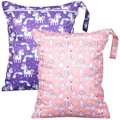 Shappy 2 Pack Large Travel Laundry Bags, Large Wet Dry Waterproof Dirty Clothes Bag for Suitcase, Swimsuit Beach Gym College Dorm Wet Bag(Unicorn) - style: Unicorn