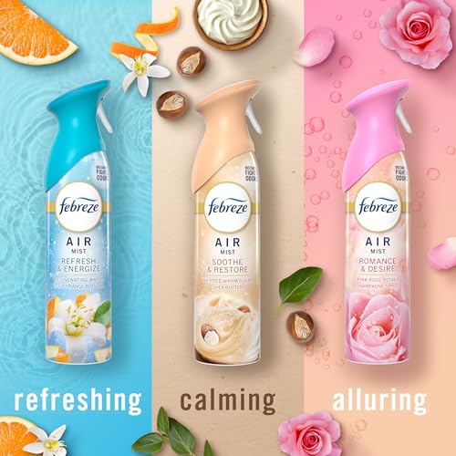 Febreze Air Mist, Air Freshener, Odor Fighting Room Spray, Deodorizer for Home Bathroom Kitchen Office Apartment, Soothe & Restore, Refresh & Energize, Romance & Desire Variety Pack, 8.1oz (Pack of 3) - style: Mood Mix Pack