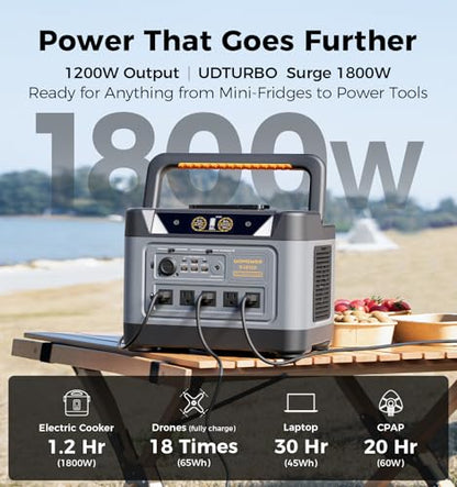 UDPOWER S1200 Solar Generator with 240W Panel, 1200W (Surge 1800W) UPS, UL2743, for Home RV Emergency, Fast Solar Charging - style: Bundle(S1200+240W)