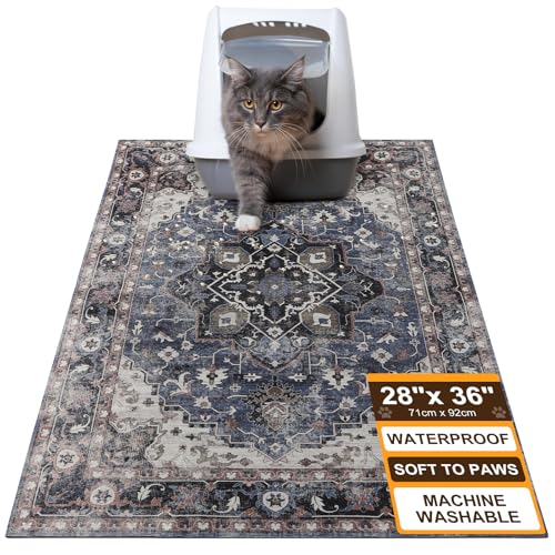BEAUTYZOO Cat Litter Mat - 28"x 36" Large Litter Trapping Mat, Easy to Clean Litter Box Mat for Scatter Control, Waterproof, Urine-Proof, Non-Slip Kitty Litter Mats for Floor, Grey - color: Classic Retro, size: M: 28x36 inch