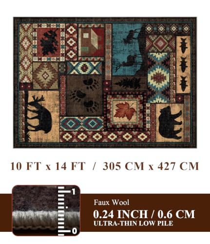 YIHOUSE Rustic Cabin Rugs for Living Room 10x14, Wildlife Bear & Deer Area Rug, Washable Southwestern Lodge Large Area Rug - color: Brown, size: 10' x 14' (Rectangular)