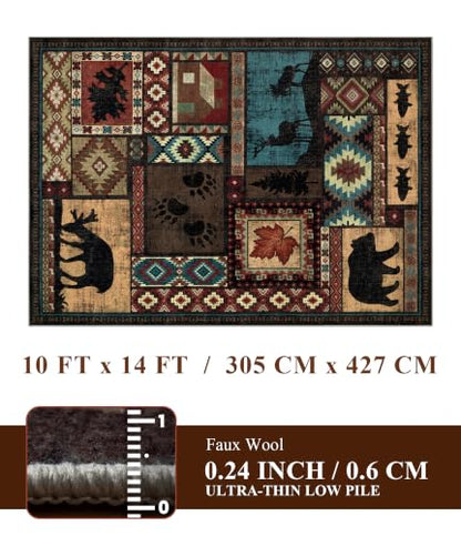 YIHOUSE Rustic Cabin Rugs for Living Room 10x14, Wildlife Bear & Deer Area Rug, Washable Southwestern Lodge Large Area Rug - color: Brown, size: 10' x 14' (Rectangular)