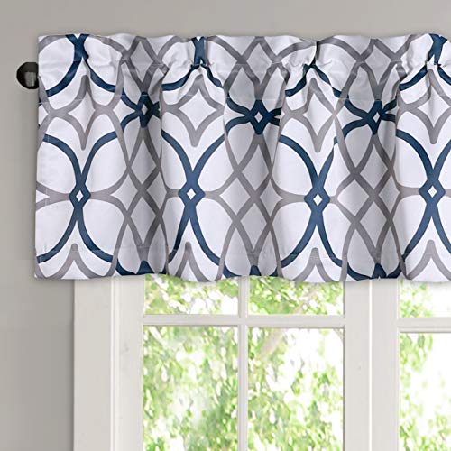 H.VERSAILTEX Blackout Curtain Valances for Kitchen/Bathroom - Thermal Insulated Window Valances for Living Room/Bedroom Rod Pocket Short Curtain 1 Panel, 52x18 inch, Geo in Dark Denim and Grey - color: Geo in Dark Denim and Grey