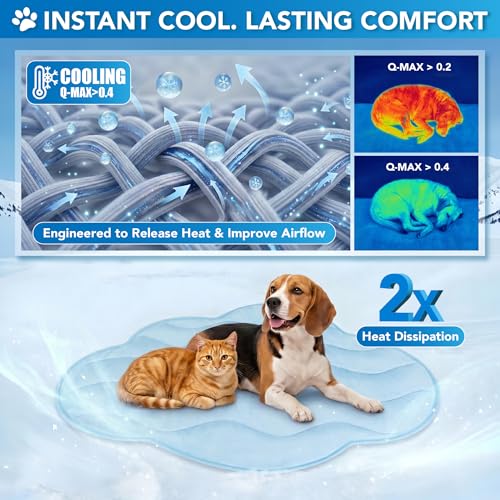 PetAmi Dog Cooling Mat, Cloud Shape, Pet Pad with Cooling Nylon & Soft Fleece, Q-Max > 0.4 Reversible All Season Blanket for Dogs & Cats, Medium 38x48 in, Light Blue - color: Light Blue, size: Medium