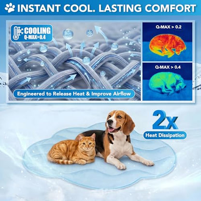 PetAmi Dog Cooling Mat, Cloud Shape, Pet Pad with Cooling Nylon & Soft Fleece, Q-Max > 0.4 Reversible All Season Blanket for Dogs & Cats, Medium 38x48 in, Light Blue - color: Light Blue, size: Medium