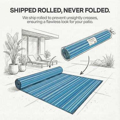 FH Home Outdoor Rug - Waterproof, Fade Resistant, Reversible - Premium Recycled Plastic - Striped - Large Patio, Deck, Sunroom, Camping, RV - Havana - Turquoise Crease Free - 6 x 9 ft - color: Havana - Turquoise, size: 6' x 9' (Rectangular)