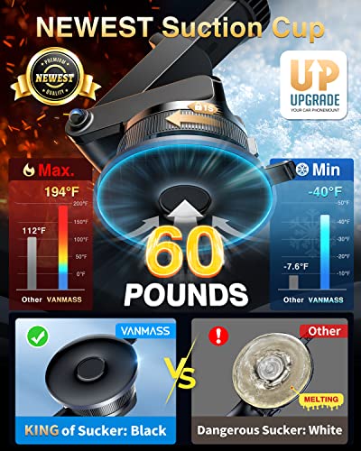 VANMASS [True Military-Grade] Car Phone Holder [Best Suction & Clip] Cell Phone Mount for Dashboard Windshield Vent Truck Cradle Dash Stand for iPhone 15 Pro Max 14 13 12 Android, White - color: White
