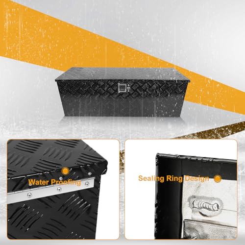 Black 44 Inch Truck Chest Tool box Heavy Duty Aluminum Stripes Plated Pick Up Truck Bed Box Waterproof RV Trailer Toolbox Storage with Side Handle and Lock Keys –44"x15"x15" - color: Black, size: 44"x15"x15"