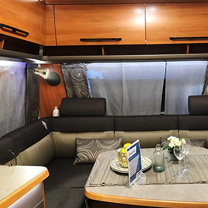 THALASSA RV Overhead Reading Light 12V LED Spotlight Camper Motorhome Interior Warm Light Brushed Nickel with Blue Small Reminder Light, Adjustable Touch Dimmer Switch 3W DC 10-30V - color: Brushed Nickel Finish