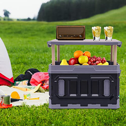 PP Folding Storage Boxes, Outdoor Portable Camping Storage Box Folding Box Table Equipment, Camping Organizer for Trunks, Study Rooms (Black&Grey)