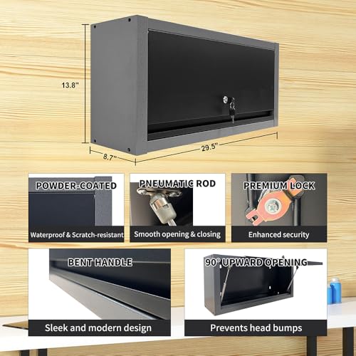 JZD Small Metal Wall Mounted Storage Garage Cabinet with Flip Up Door, Black & Grey - size: M-01