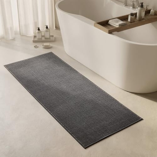 Triohero Bathroom Runner Rug, Long Bath Mat Washable Thin Quick Dry Low Pile Bathroom Runner Rugs 24 x 60 Non Slip, Dark Grey 24"x60" - color: Dark Grey, size: 24"x60"