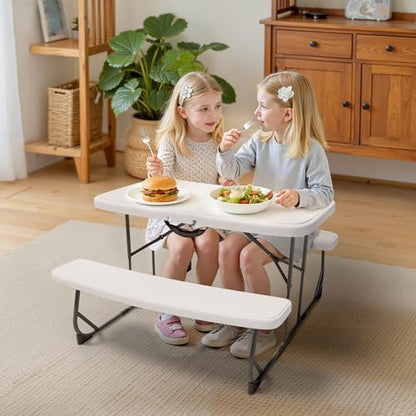 Picnic Table with Benches, Durable All-Weather Steel Frame, Stable & Easy to Clean, Portable Camping Table and Chairs for Outdoor & Indoor Use