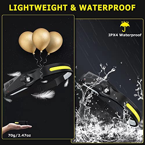 Rechargeable Headlamp 3PCS, 230° Wide Beam Head Lamp, Motion Sensor LED Headlamp Rechargeable, 5Mode Bright Headlamps for Adults, Head Lights for Forehead, Hard Hat Headlight, Camping Essentials Gear - size: 3Pack