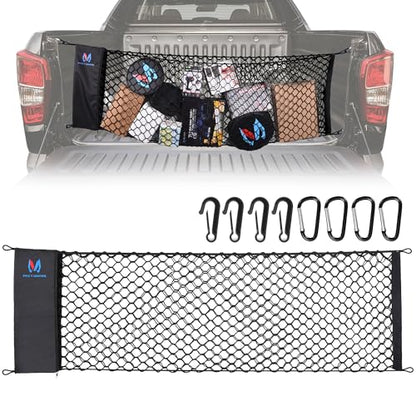 MICTUNING Truck Bed Cargo Net Highly Elastic Cargo Net with Storage Bag Small Mesh Durable Storage Organizer Compatible for 2013-2024 Chevy Silverado (16.9"" X 49"" to 62""), Black - size: 49x16.9Inch for Pickup