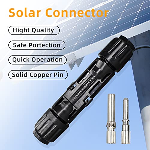 10AWG Solar Panel Connectors IP68 Waterproof 1500V 50A Solid Tinned Copper Terminal Black 5 Pairs for Solar PV Cable(6mm²) - size: 6mm2 (10AWG)