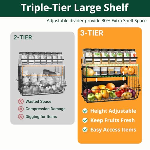 3-Tier Magnetic Shelf for Fridge with Divider & Bamboo Top, Fruit Basket Potato and Onion Storage Bins, Kitchen Large Container Magnetic Spice Rack for Refrigerator, Kitchen Counter, Fridge Organizer - size: 1 Pack