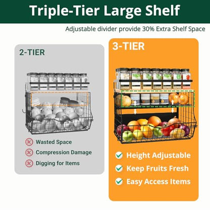 3-Tier Magnetic Shelf for Fridge with Divider & Bamboo Top, Fruit Basket Potato and Onion Storage Bins, Kitchen Large Container Magnetic Spice Rack for Refrigerator, Kitchen Counter, Fridge Organizer - size: 1 Pack