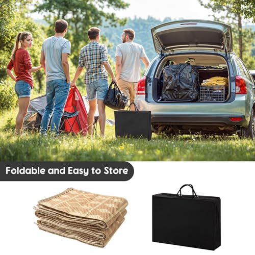LBRO2M Plastic Straw Outdoor Rug Waterproof Rugs 8X10 UV Resistant Moroccan Geometric Reversible RV Rug for Outside Camping Rugs for Patio, Picnic, Beach (8X10, Brown)