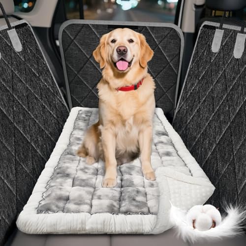 Thickened Dog Bed for Car Back Seat, Upgraded Bottom Non-Slip，Fits Hard Bottom car seat Cover for Dogs, Premium Mixed Color ，Dog Car Seat Cover - color: Grey-white