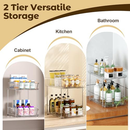 incostar 2 Tier Pull-Out Organizer for Bathroom Kitchen, Under Sink Storage with Dividers, Ideal for Cabinet, Cupboard Organization, Slide-Out Clear Storage, 1 Pack - style: 1 Pack 2Tier