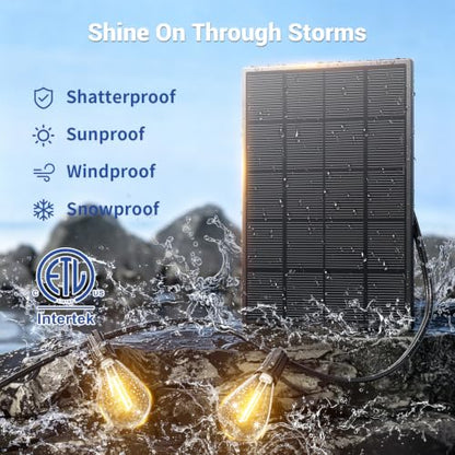 30FT Solar String Lights Outdoor Waterproof, 10+1 LED Solar Powered Lights with Remote Control, 3 Light Modes & Dimmable, USB-C Charging for Patio, Backyard, Garden, Camping - size: 30FT+Remote