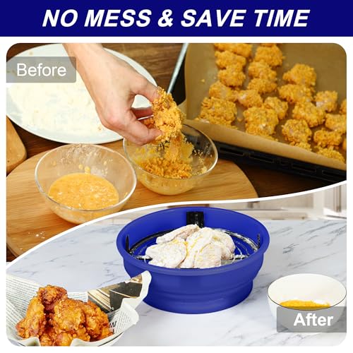 FJNATINH Collapsible Batter Bowl - Mess Free Better Breader Shaker Bowl with Lid Breading Shaker Container - Great for Fried Fish, Fried Chicken, Onion Rings, Wings,No Leak,Easy to Store,Deep Blue - color: Deep Blue
