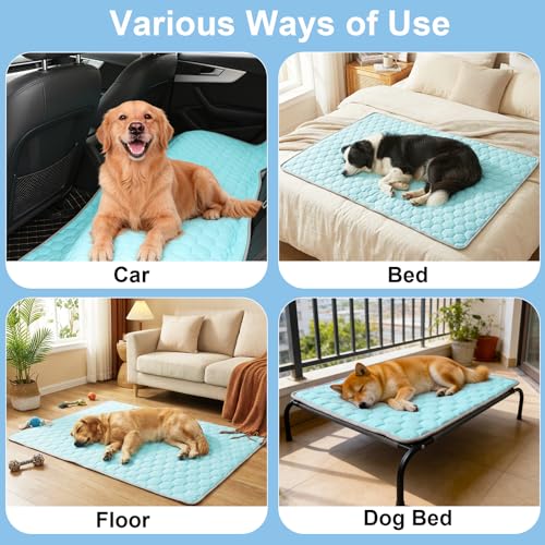 Vivifying Cooling Mat for Dogs, 40 x 30 Inch Waterproof Reversible Pet Cooling Pad with Ice Silk & Soft Velvet, Washable Summer & Winter Pet Blanket for Couch, Bed, Crate, Floor, Car Seat (Blue&Grey) - size: X-Large