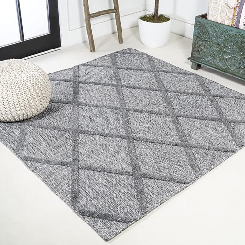 JONATHAN Y Diamond Trellis Indoor Outdoor Square Area Rug 5X5 Dark Gray, Salines for Backyard, Patio, Porch, Easy-Cleaning, High Traffic, Pet-Friendly, Non-Shedding (IBZ101A-5SQ) - color: Dark Gray, size: 5'3" x 5'3" (Square)