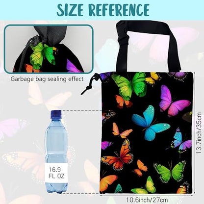 Car Garbage Bag Colorful Butterflies Drawstring Car Trash Bag Hanging for Back Seat with Adjustable Buckle Canvas Vehicle Trash Can Easy-to-Install - color: Colorful Butterflies