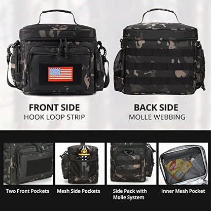 ATRIPACK Lunch Box for Men, Tactical Lunch Bag MOLLE Webbing Leakproof Insulated Large Lunch Cooler Women Adult Meal with Adjustable Shoulder Strap Durable Lunch Pail (Camo-Black) - color: Camo-Black, size: Medium