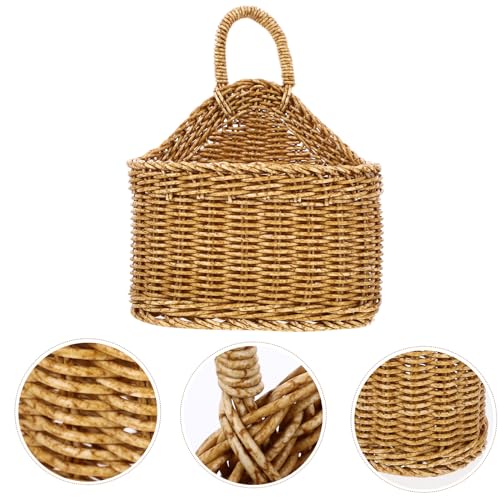 Cabilock Small Wall Hanging Basket | Boho Plastic Woven Kitchen Organizer | Compact 7.5 x 7.5 x 9.25 in size for small fruit, garlic, keys, or faux flowers