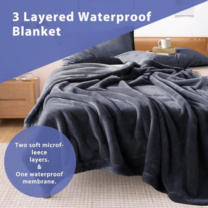 YISURE Reversible Bed Throw Blanket Water Proof and Stain-Proof, Queen Size 80"x60" (Slate Grey/Cool Grey), Leakproof, Soft Repellant Bed Cover for Couches Sofa and Mattress, Washable and Reusable - color: Slate Grey/Cool Grey, size: 80x60 in