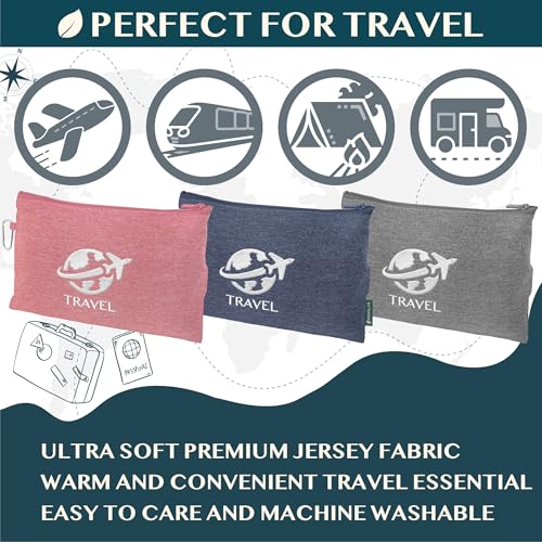 PAVILIA Travel Blanket Compact, Airplane Packable Bag, Soft Fleece Portable Throw Pillow Combo Set, Plane Flight Car Trips Essentials Gift Accessories, Luggage Backpack Clip, Navy Blue, 65 x 40 inch - color: Navy