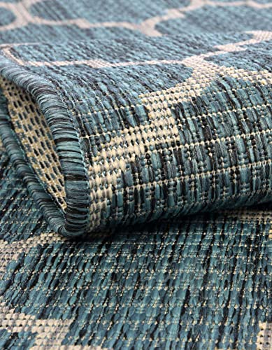 Unique Loom Outdoor Trellis Collection Area Rug (10' x 13' 1" Rectangle, Teal/ Gray) - color: Teal/Gray, size: 10' x 13'1" (Rectangular)