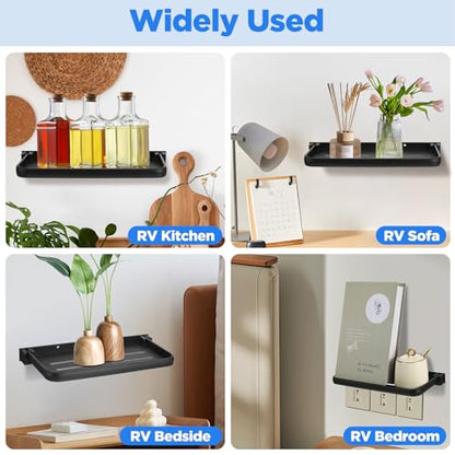 Lemecima 2 Pack Folding Wall Shelf for Bathroom, 90° Fold Up Floating Shelf, Wall Mounted Drop Down Metal Shelves for RV, Campers, Laundry Room, Toilet Room, Kitchen, Waterproof, Space Saving