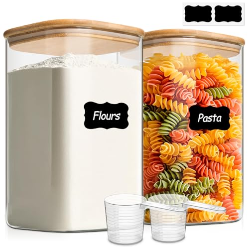 ComSaf 1.2 Gallon Wide Mouth Flour Sugar Storage Containers 2 Pcs, 4.6 Qt Glass Storage Containers with Lids, Large Pantry Glass Jar with Lid, Big Jars for Rice, Flour, Sugar, Cereal, Cookie, Coffee - color: 4.6Qt-Square-2Pack