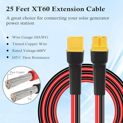 MOOKEERF XT60 Extension Cable 10AWG 25FT XT60 to XT60 Cable with Male to Female Connector for Portable Power Station Solar Panel RC Battery - size: 25FT
