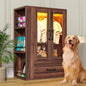 kepptory Pet Wardrobe Closet with LED Light, Side Storage Shelves & Drawer, Walnut Pet Clothes Organizer Cabinet with Hanging Rod, Multi-Functional Pet Closet for Dogs & Cats Clothing, Toys | Walnut Pet Clothes Organizer Cabinet with Hanging Rod, Multi-Fu