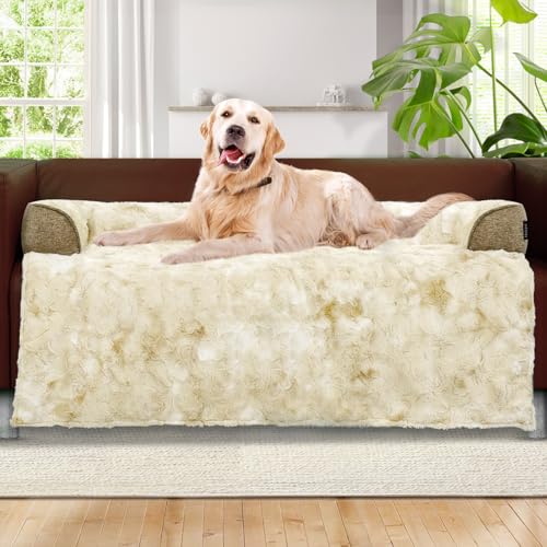Calming Extra Large Dog Couch Bed, 45 x 37 inch Waterproof Removable Pet Mat Couch Cover for Furniture Protector, Non-Slip Fluffy Pelsbarn Dog Bed for Couch, Sofa, Car - Tie-Dye Khaki - color: Tie-Dry Khaki, size: 45"L x 37"W x 5"Th