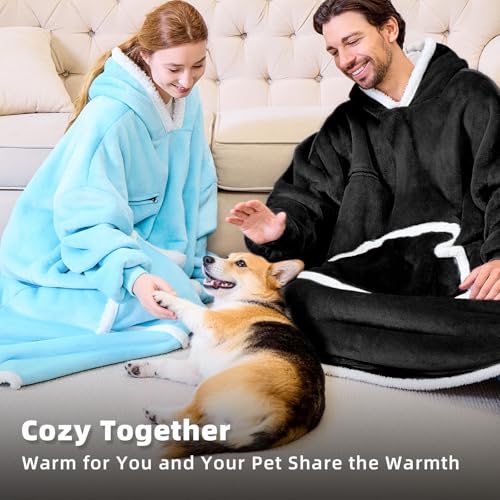 IFNOW Wearable Blanket Hoodie, Oversized Sherpa Fleece Hooded Sweatshirt with Eye Mask, Cozy and Giant Blanket Hoodie with Sleeves Extra Long for Adults Men Women, Black - color: Black, size: Adult