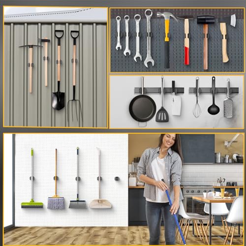 Upgraded Magnetic Broom and Mop Holder Wall Mount, Space-Saving Heavy Duty No Drill Over the Door Broom Gripper RV Camper Wall Organizer,Black,2 Pcs - size: 2 Pcs