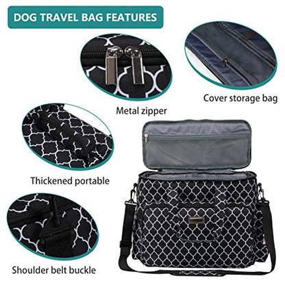 BAGLHER Dog Travel Bag, Pet Travel Bag (ALL Pet Travel Supplies), With 2 Pet Food Containers and 2 Collapsible Silicone Bowls; Essential Kits for Pet Travel DLblack - color: DLblack, size: Large