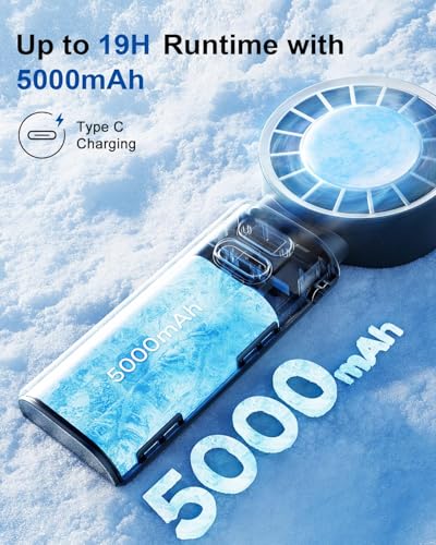 Portable Handheld Turbo Fan with Ice Cooling Plate, 100 Speeds, 5000mAh 19H Runtime, 120° Foldable Rechargeable Mini Personal Fan, 3-in-1 Handheld Desk Neck Fan for Hiking, Camping, Travel, Outdoor - size: 5000mAh Cooling Fan