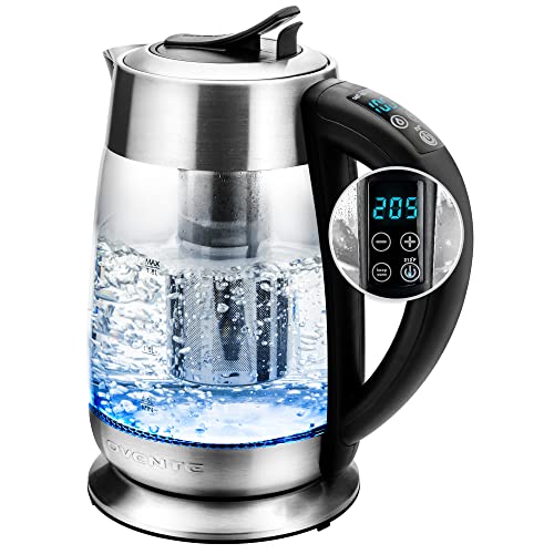 OVENTE Electric Glass Kettle Water Boiler 1.8 Liter BPA Free - 1500W w/Stainless Steel Infuser, Set Temperature Control, Auto Shut Off, Portable Fast Instant Heater for Coffee & Tea - KG661S - color: KG661S, size: 1.9 Quarts